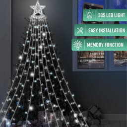 Globrite Outdoor Waterfall Christmas Curtain Tree, 350 Led, Cool White Mains Powered Plug-In Fairy Lights For Window & Tree Decor - thumbnail 2