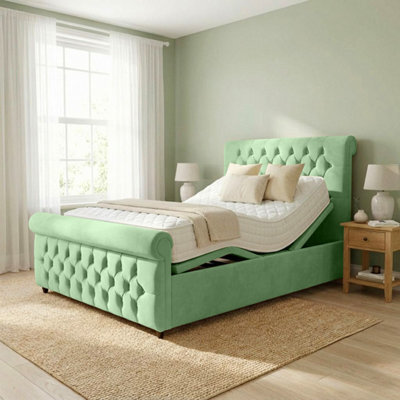 Restwell Electric Adjustable Bed With Mattress & Matching Headboard, Green