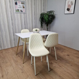 Kosy Koala Modern Rectangle White Dining Table Set With 4 Cream Chairs Dining Room Furniture - thumbnail 3