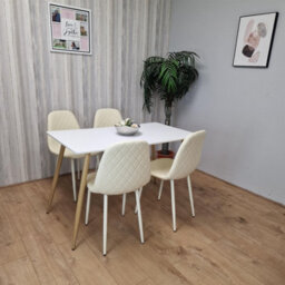 Kosy Koala Modern Rectangle White Dining Table Set With 4 Cream Chairs Dining Room Furniture