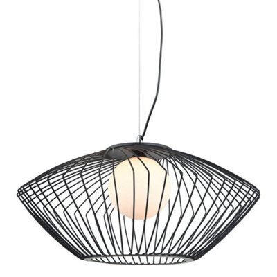 Luminosa Lighting Luminosa Modern Hanging Pendant Black 1 Light With Black, White Shade, E27 - image 1