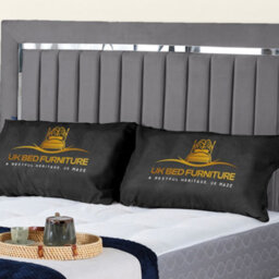 UKBEDFURNITURE Chrome Edge Grey Plush Valvet Upholstered Bed Frame - Slatted Base With 10 Inch Orthopedic Mattress - 48 Inch Headboard - thumbnail 2
