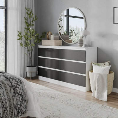 Urbn-Living Urbnliving 120Cm Width White Wooden Chest Of Black 6 Drawers Bedroom Furniture Storage Bedside Table Modern Cabinet - image 1