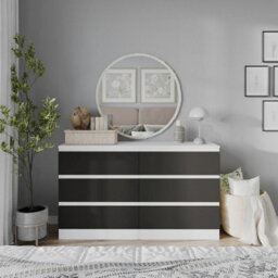 Urbn-Living Urbnliving 120Cm Width White Wooden Chest Of Black 6 Drawers Bedroom Furniture Storage Bedside Table Modern Cabinet - thumbnail 3