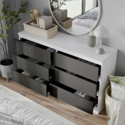 Urbn-Living Urbnliving 120Cm Width White Wooden Chest Of Black 6 Drawers Bedroom Furniture Storage Bedside Table Modern Cabinet - thumbnail 2