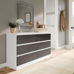 Urbn-Living Urbnliving 120Cm Width White Wooden Chest Of Black 6 Drawers Bedroom Furniture Storage Bedside Table Modern Cabinet - thumbnail 4