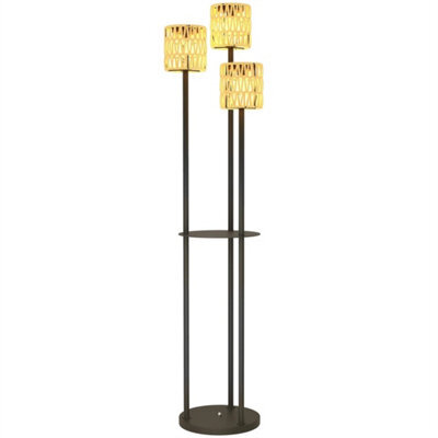 3-Light Solar Rattan Floor Lamp With Shelf, Auto On/off, Yellow - image 1