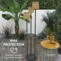3-Light Solar Rattan Floor Lamp With Shelf, Auto On/off, Yellow - thumbnail 5
