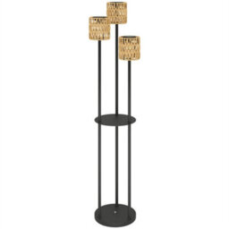 3-Light Solar Rattan Floor Lamp With Shelf, Auto On/off, Yellow - thumbnail 6