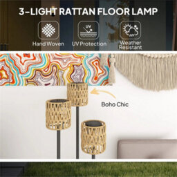 3-Light Solar Rattan Floor Lamp With Shelf, Auto On/off, Yellow - thumbnail 4