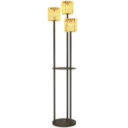3-Light Solar Rattan Floor Lamp With Shelf, Auto On/off, Yellow - thumbnail 1