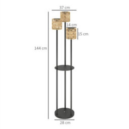 3-Light Solar Rattan Floor Lamp With Shelf, Auto On/off, Yellow - thumbnail 2