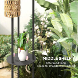 3-Light Solar Rattan Floor Lamp With Shelf, Auto On/off, Yellow - thumbnail 3