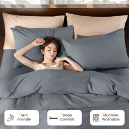 Aspire Homeware Silver Duvet Cover Set, Soft Microfiber & Reversible, Single (L)200Cm X (W)135Cm - thumbnail 4