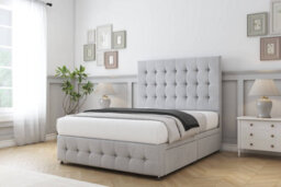"Sloomy Berlin Silver Naples Divan Bed Base 2 Drawers Left Side-26"" Strutted Headboard & 12"" Footboard 4'6 Double" - thumbnail 3