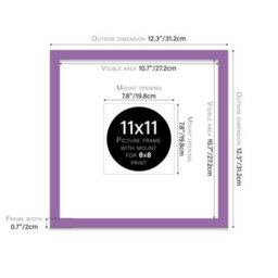 "11X11"" Purple Picture Frame - 11X11"" Square Frame With 8X8"" Mount For 11X11""/8X8"" Pictures Moderrn Style Thin Edge, 1 Pack" - thumbnail 2