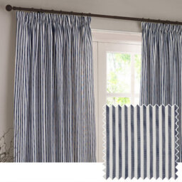 Yard Hebden Striped Cotton Pencil Pleat Curtains, Mole, (W) 229 X (D) 229Cm
