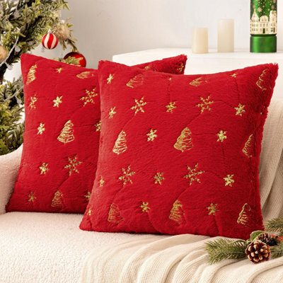 Amorly 2Pcs 18X18In Christmas Tree Cushion Covers, Red Throw Pillow Cases With Gold Glitter Snowflake, Not Included For Sofa Bed Decor - image 1