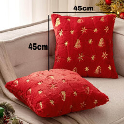 Amorly 2Pcs 18X18In Christmas Tree Cushion Covers, Red Throw Pillow Cases With Gold Glitter Snowflake, Not Included For Sofa Bed Decor - thumbnail 5
