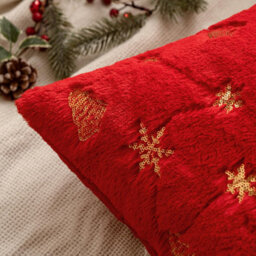Amorly 2Pcs 18X18In Christmas Tree Cushion Covers, Red Throw Pillow Cases With Gold Glitter Snowflake, Not Included For Sofa Bed Decor - thumbnail 3