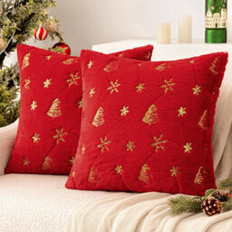 Amorly 2Pcs 18X18In Christmas Tree Cushion Covers, Red Throw Pillow Cases With Gold Glitter Snowflake, Not Included For Sofa Bed Decor - thumbnail 2