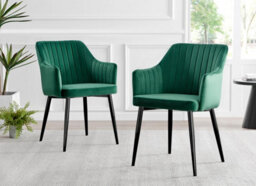 Furniturebox Uk Elina White Marble Effect Round Dining Table & 2 Green Calla Black Leg Chairs - thumbnail 9