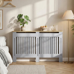 Homcom Radiator Cover Painted Slatted Mdf Cabinet Lined Grill 152X19X81Cm - thumbnail 1