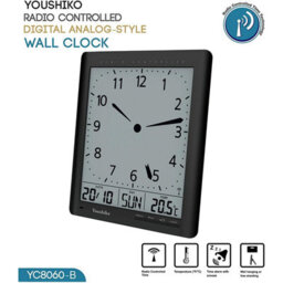 Youshiko Radio Control Large Lcd  Digital Analog  Style Wall Clock ( Black ) - thumbnail 2