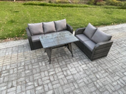 Fimous High Back Pe Rattan Sofa Set Outdoor Garden Furniture Dining Table Set Love Sofa 3 Seater Sofa - thumbnail 2