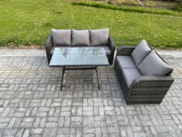 Fimous High Back Pe Rattan Sofa Set Outdoor Garden Furniture Dining Table Set Love Sofa 3 Seater Sofa - thumbnail 1