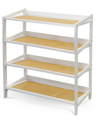 Keplin 4 Tier Bamboo And Rattan Shoe Rack Organiser, Compact Design For Hallway, Stylish And Functional Storage- White And Natural - image 1