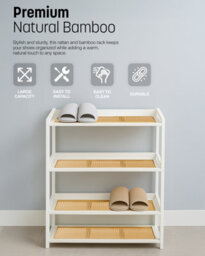 Keplin 4 Tier Bamboo And Rattan Shoe Rack Organiser, Compact Design For Hallway, Stylish And Functional Storage- White And Natural - thumbnail 8