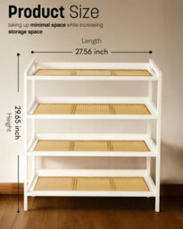 Keplin 4 Tier Bamboo And Rattan Shoe Rack Organiser, Compact Design For Hallway, Stylish And Functional Storage- White And Natural - thumbnail 3