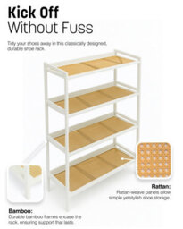Keplin 4 Tier Bamboo And Rattan Shoe Rack Organiser, Compact Design For Hallway, Stylish And Functional Storage- White And Natural - thumbnail 6