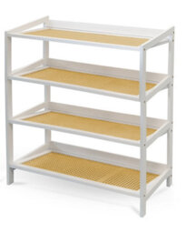 Keplin 4 Tier Bamboo And Rattan Shoe Rack Organiser, Compact Design For Hallway, Stylish And Functional Storage- White And Natural