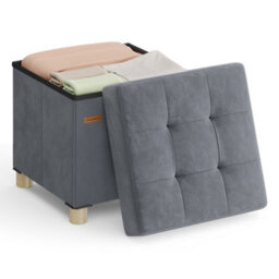 LEDREM Small Storage Ottoman, 38 X 38 X 40 Cm, Folding Storage Cube With Lid, Footstool, Footrest, 37 L, Velvet Surface, For Bedroom - thumbnail 3