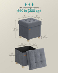 LEDREM Small Storage Ottoman, 38 X 38 X 40 Cm, Folding Storage Cube With Lid, Footstool, Footrest, 37 L, Velvet Surface, For Bedroom - thumbnail 6