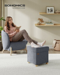 LEDREM Small Storage Ottoman, 38 X 38 X 40 Cm, Folding Storage Cube With Lid, Footstool, Footrest, 37 L, Velvet Surface, For Bedroom - thumbnail 4
