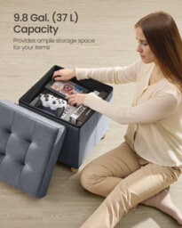 LEDREM Small Storage Ottoman, 38 X 38 X 40 Cm, Folding Storage Cube With Lid, Footstool, Footrest, 37 L, Velvet Surface, For Bedroom - thumbnail 9