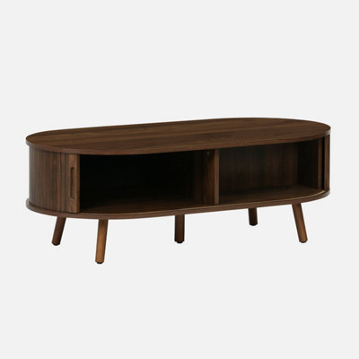 Sweeek - Coffee Table With Sliding Doors And Grooved Wooden-Effect Compartments Legacy Walnut 110X59X39 Cm - image 1