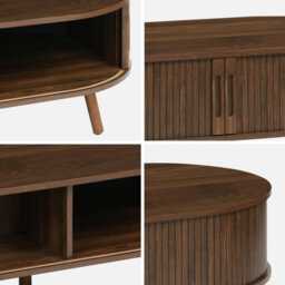 Sweeek - Coffee Table With Sliding Doors And Grooved Wooden-Effect Compartments Legacy Walnut 110X59X39 Cm - thumbnail 3