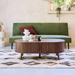 Sweeek - Coffee Table With Sliding Doors And Grooved Wooden-Effect Compartments Legacy Walnut 110X59X39 Cm - thumbnail 4