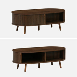 Sweeek - Coffee Table With Sliding Doors And Grooved Wooden-Effect Compartments Legacy Walnut 110X59X39 Cm - thumbnail 2