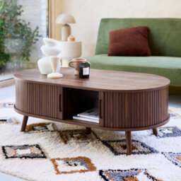 Sweeek - Coffee Table With Sliding Doors And Grooved Wooden-Effect Compartments Legacy Walnut 110X59X39 Cm - thumbnail 5