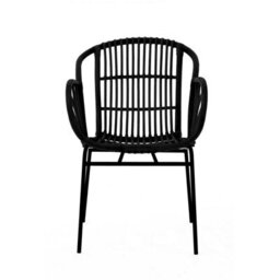 Orsina Black Natural Rattan Chair With Raised Sides, Rustless Rattan Chair, Easy Cleaning Rattan Armchair