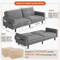 Convertible Sofa Bed, Fabric 3-Seater Sofa Bed For Limited Space Dark Grey - thumbnail 2