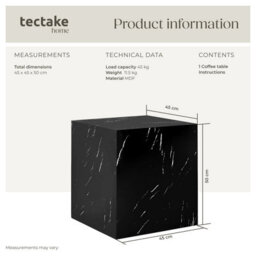 Tectake Coffee Table Lasley In A Minimalist Cube Design With 45 Kg Load Capacity  -  Black Marble Look - thumbnail 6
