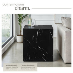 Tectake Coffee Table Lasley In A Minimalist Cube Design With 45 Kg Load Capacity  -  Black Marble Look - thumbnail 3
