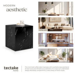 Tectake Coffee Table Lasley In A Minimalist Cube Design With 45 Kg Load Capacity  -  Black Marble Look - thumbnail 5