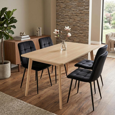 Doubs Oak Effect Dining Table And 4 Black Velvet Chairs 5-Piece Dining Table Set - image 1